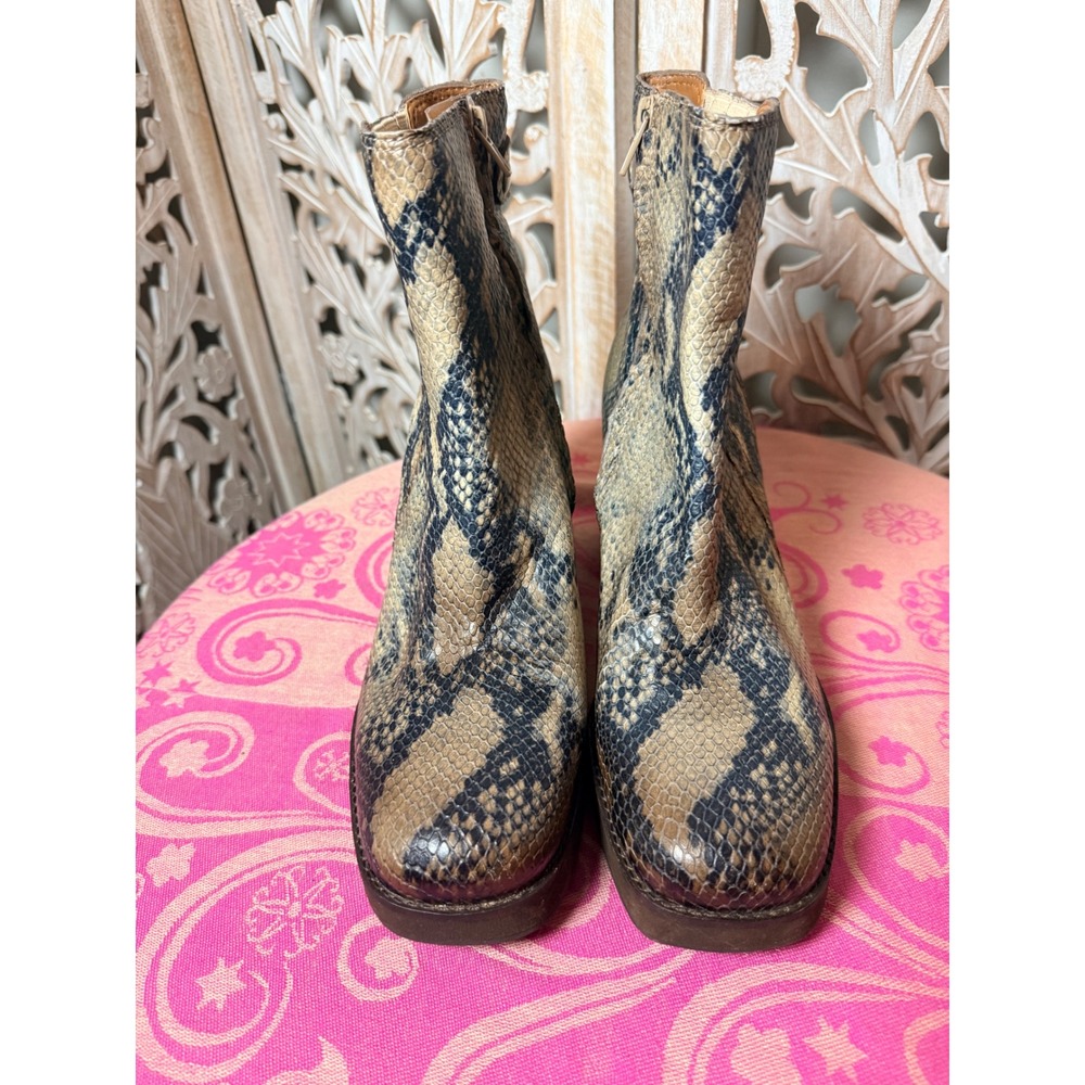 Zodiac Womens Snakeskin Print Platform Block Heel Ankle Boots Brown Tan Size 10 - Picture 2 of 8